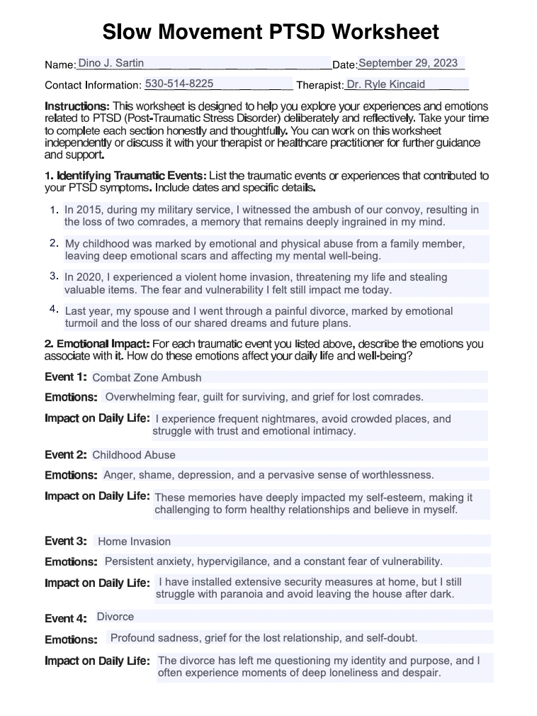Slow Movement PTSD Worksheet Example