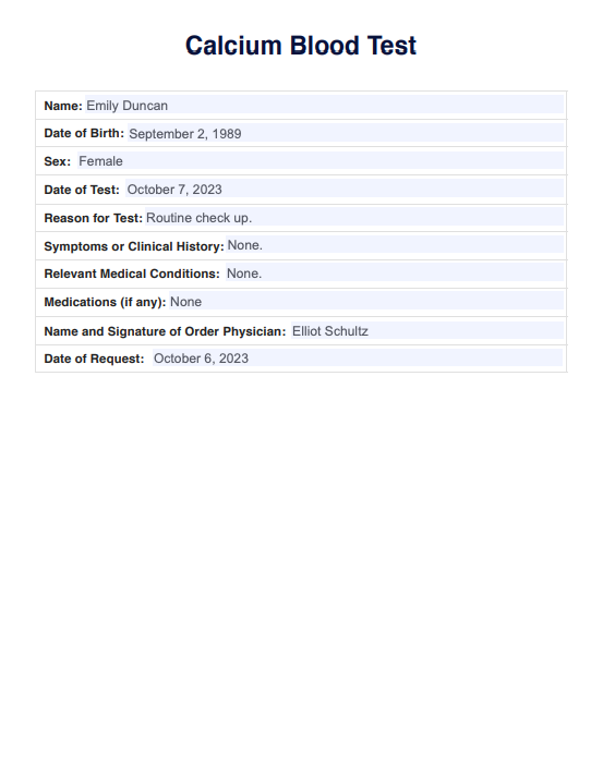 Calcium Blood Test Example (sample)