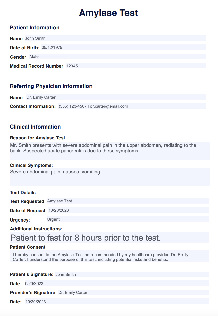 Amylase Test Example (sample)
