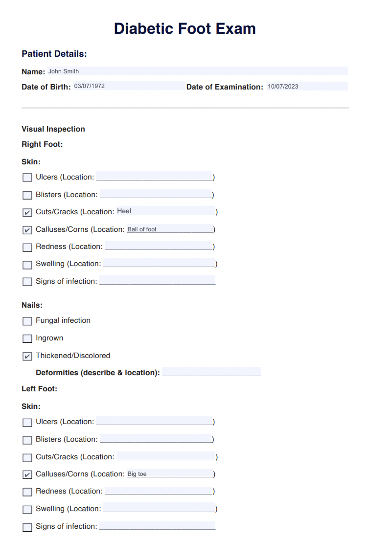 Diabetic Foot Exam Test Example (sample)