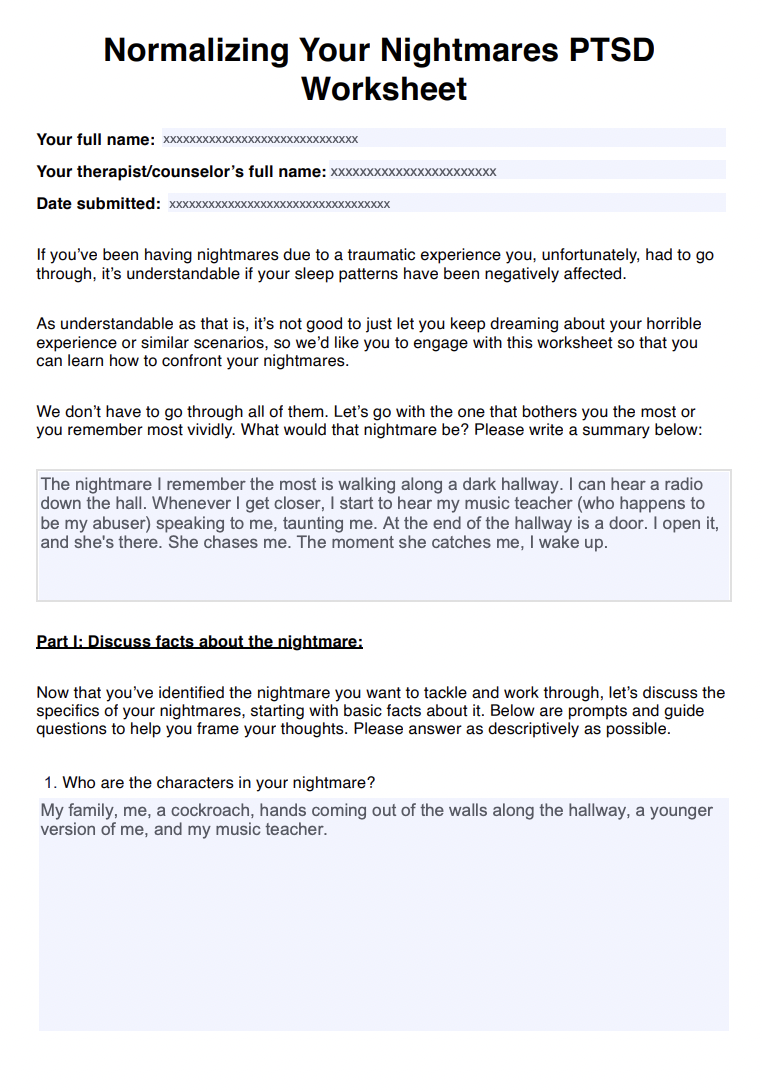 Normalizing Your Nightmares PTSD Worksheet Example