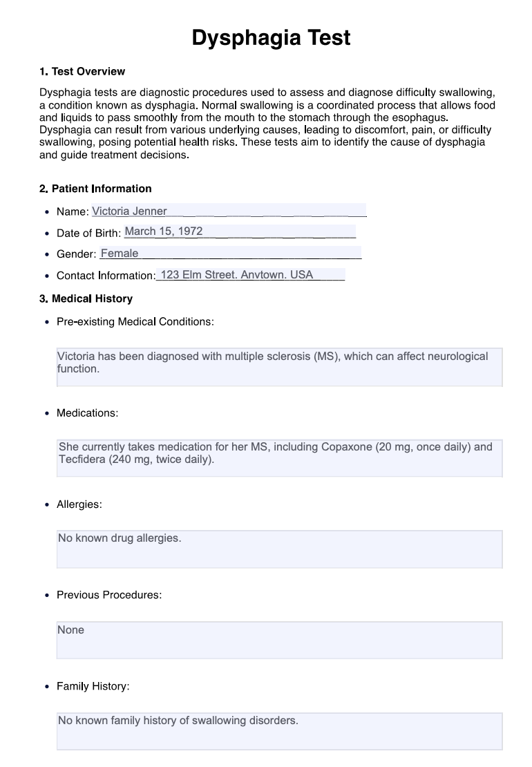 Dysphagia Test Example (Sample)