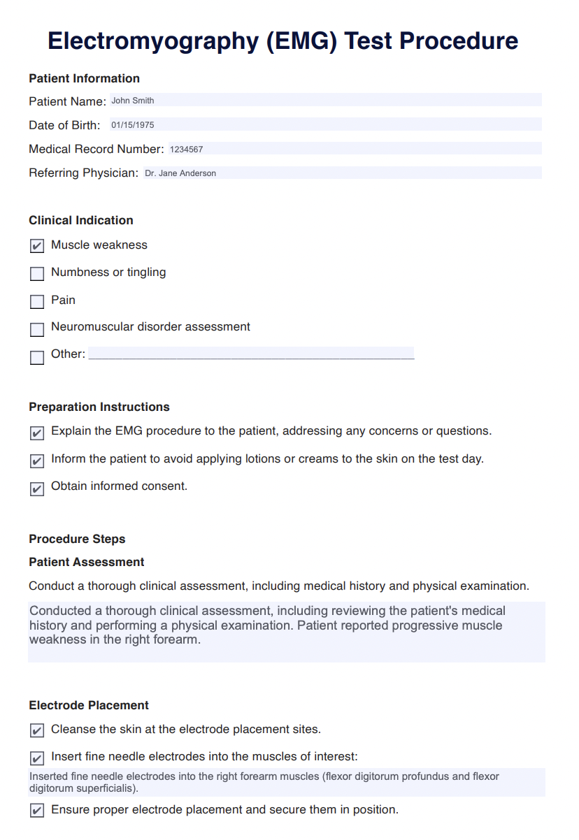 Electromyography Test Example (sample)