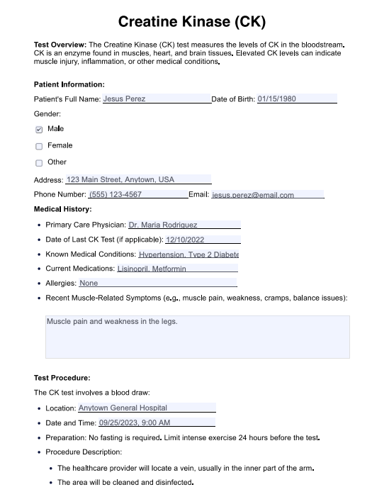 Creatine Kinase Test Example (Sample)