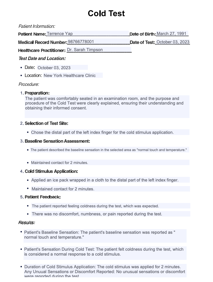 Cold Test Example (sample)