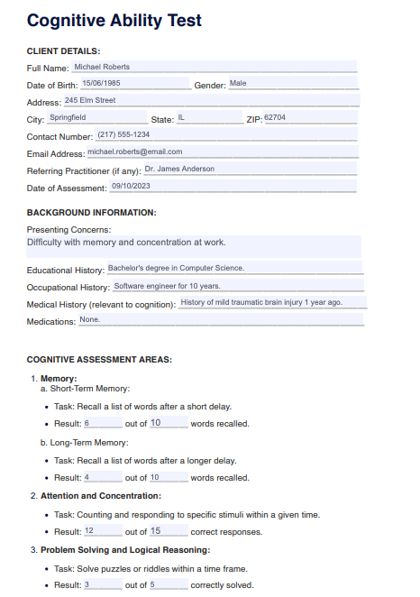 Cognitive Ability Test Example (sample)