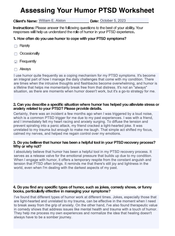 Assessing Your Humor PTSD Worksheet Example