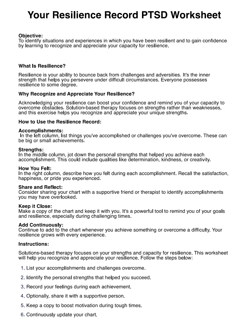 Your Resilience Record PTSD Worksheet Example