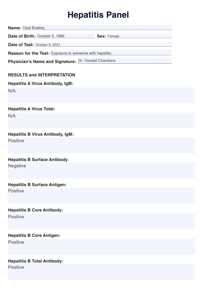 Hepatitis Panel Test Example (Sample)