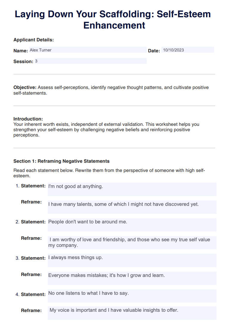 Laying Down Your Scaffolding PTSD Worksheet Example