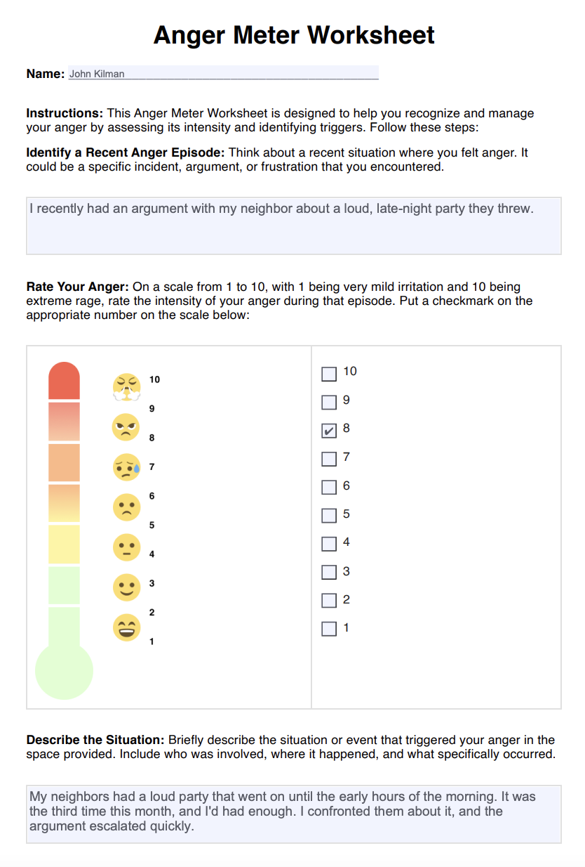 Anger Meter Worksheet Example