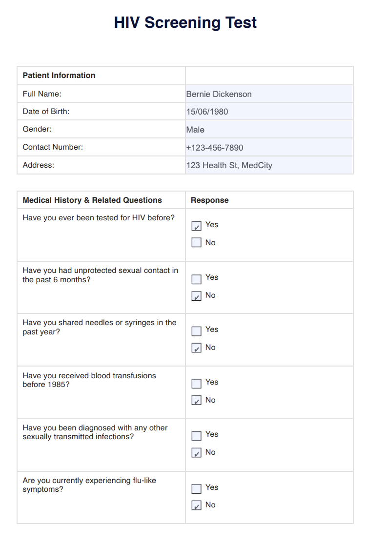 HIV Screening Test Example (Sample)