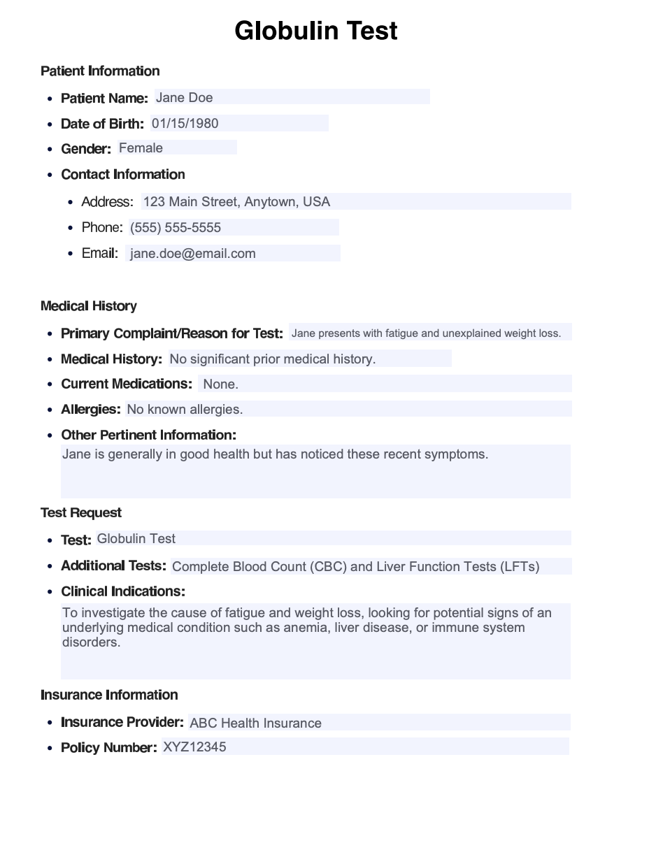 Globulin Test Example (Sample)