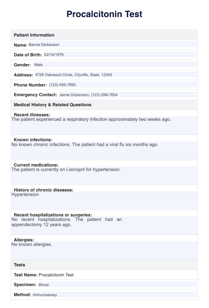 Procalcitonin Test Example (Sample)