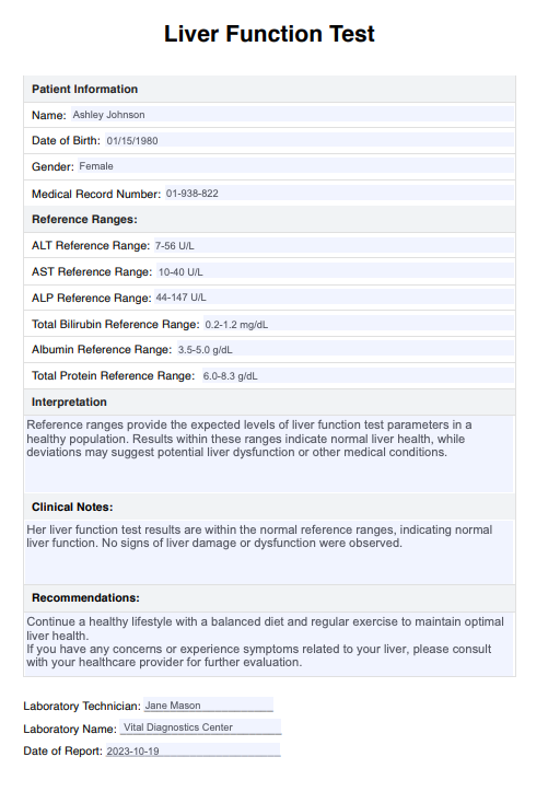 Liver Function Test Example (sample)