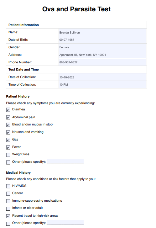 Ova And Parasite Test Example (Sample)