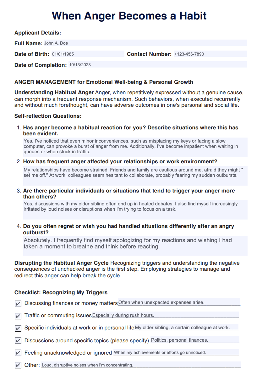 When Anger Becomes a Habit Worksheet Example