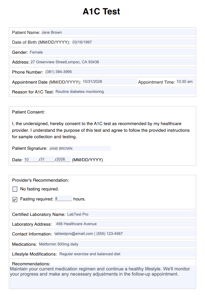 A1C Test Example (Sample)