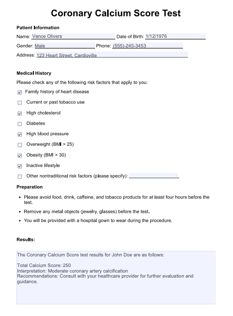 Coronary Calcium Score Test Example (Sample)