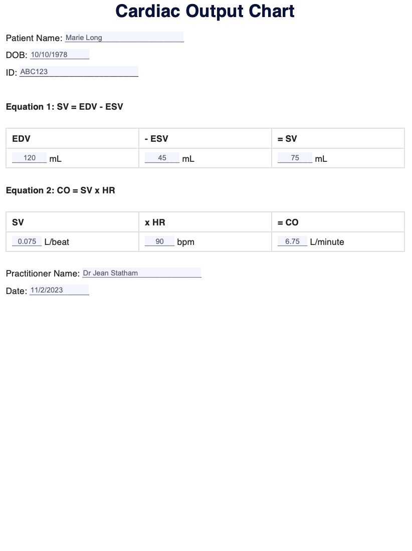 Cardiac Output Formula Example (Sample)