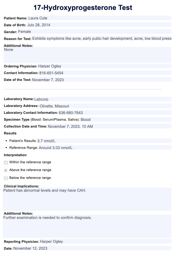 17-Hydroxyprogesterone Test Example (sample)