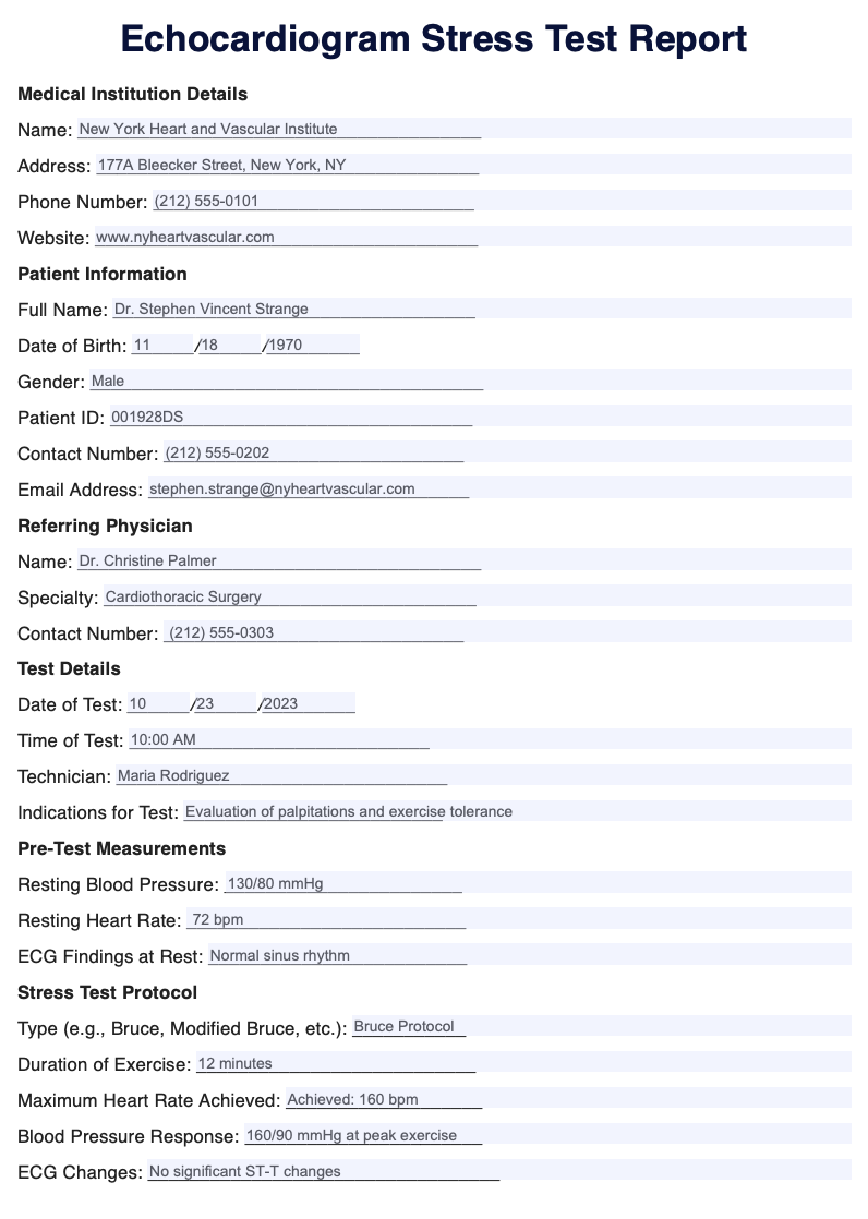 Echocardiogram Stress Test Example (sample)
