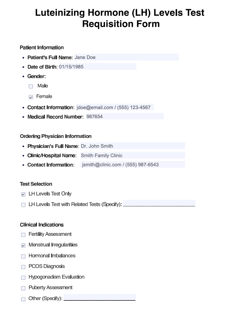 Luteinizing Hormone Levels Test Example (Sample)