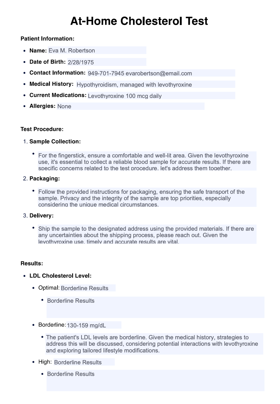 At Home Cholesterol Test Example