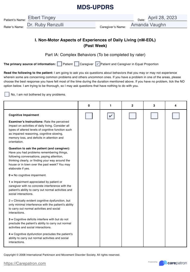 MDS-UPDRS example (sample)