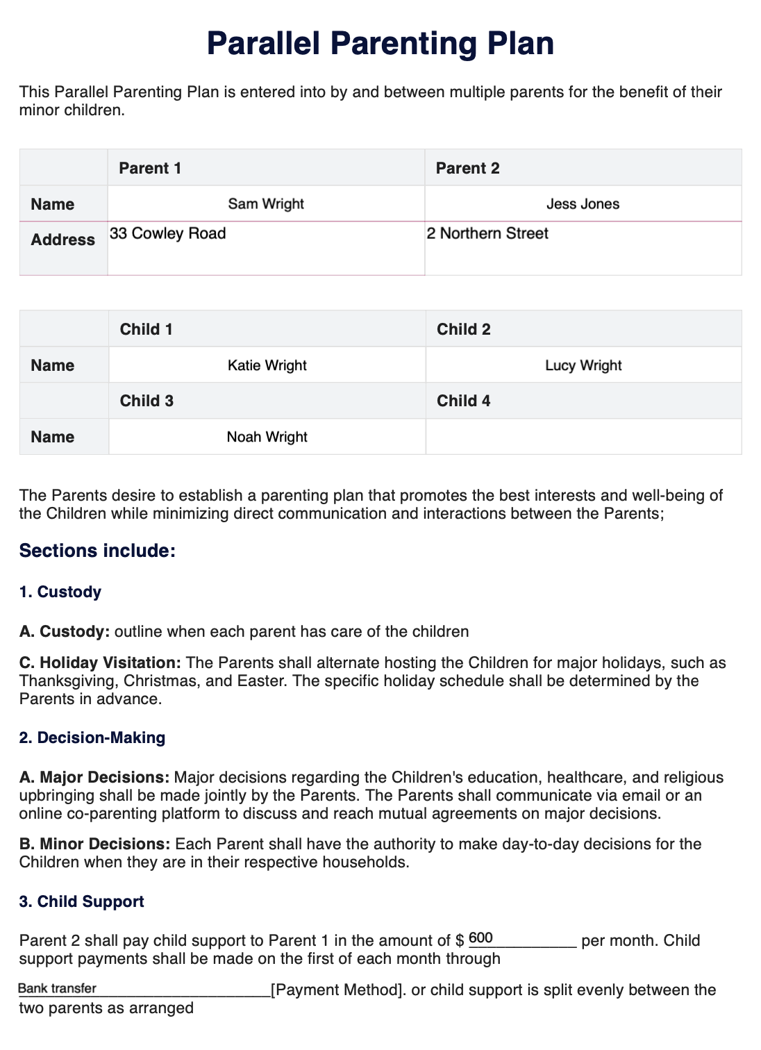 Parallel Parenting Plan Example (Sample)