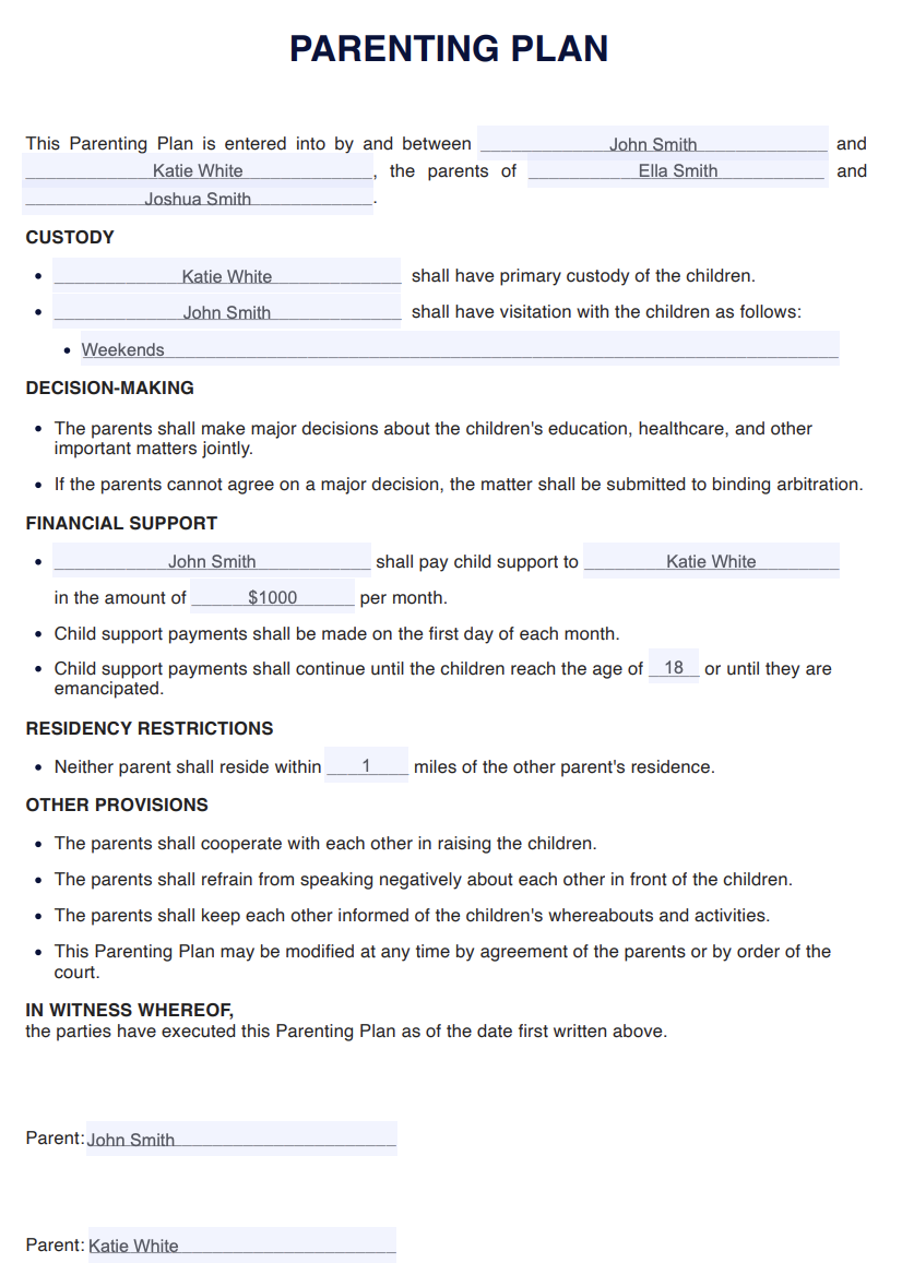 Parenting Plan Example (Sample)