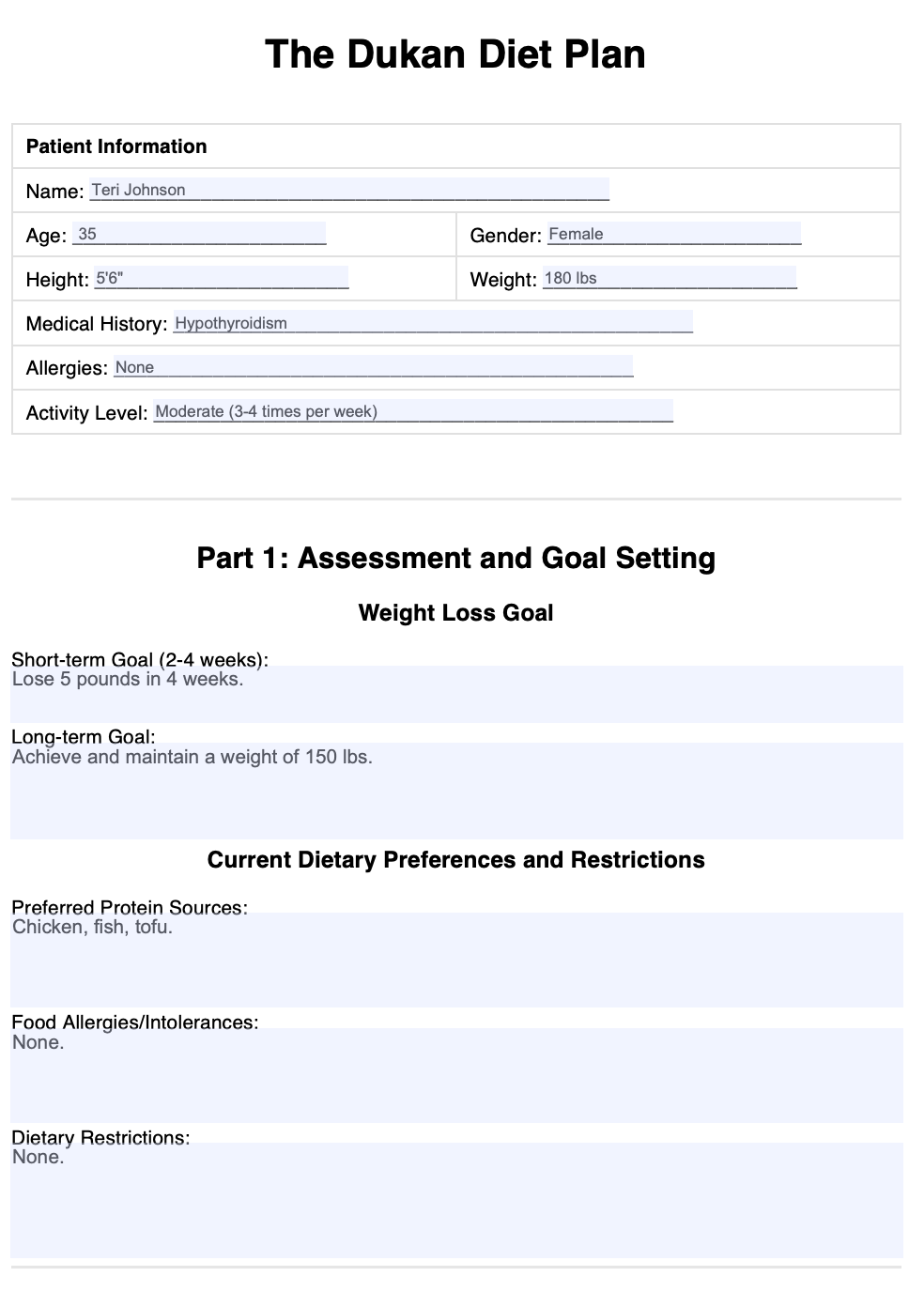 Dukan Diet Plan Example