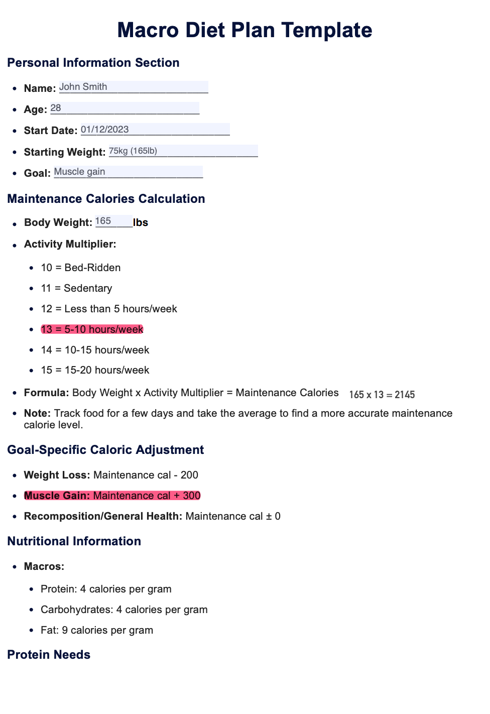 Macro Diet Plan Example