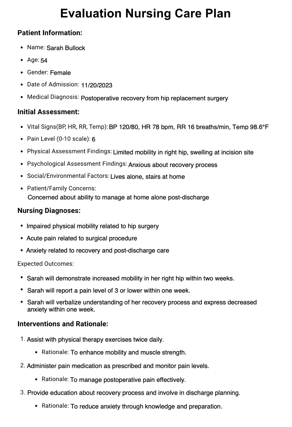 Evaluation Nursing Care Plan example (sample)
