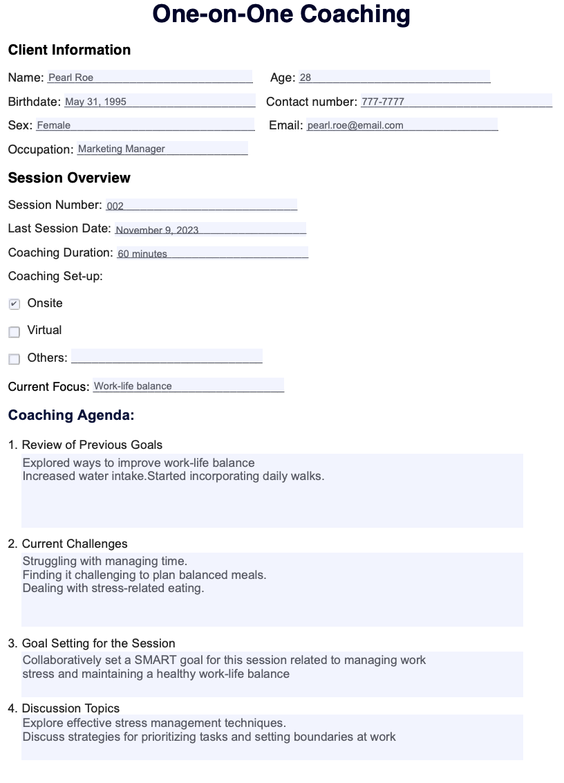 One-On-One Coaching example (sample)