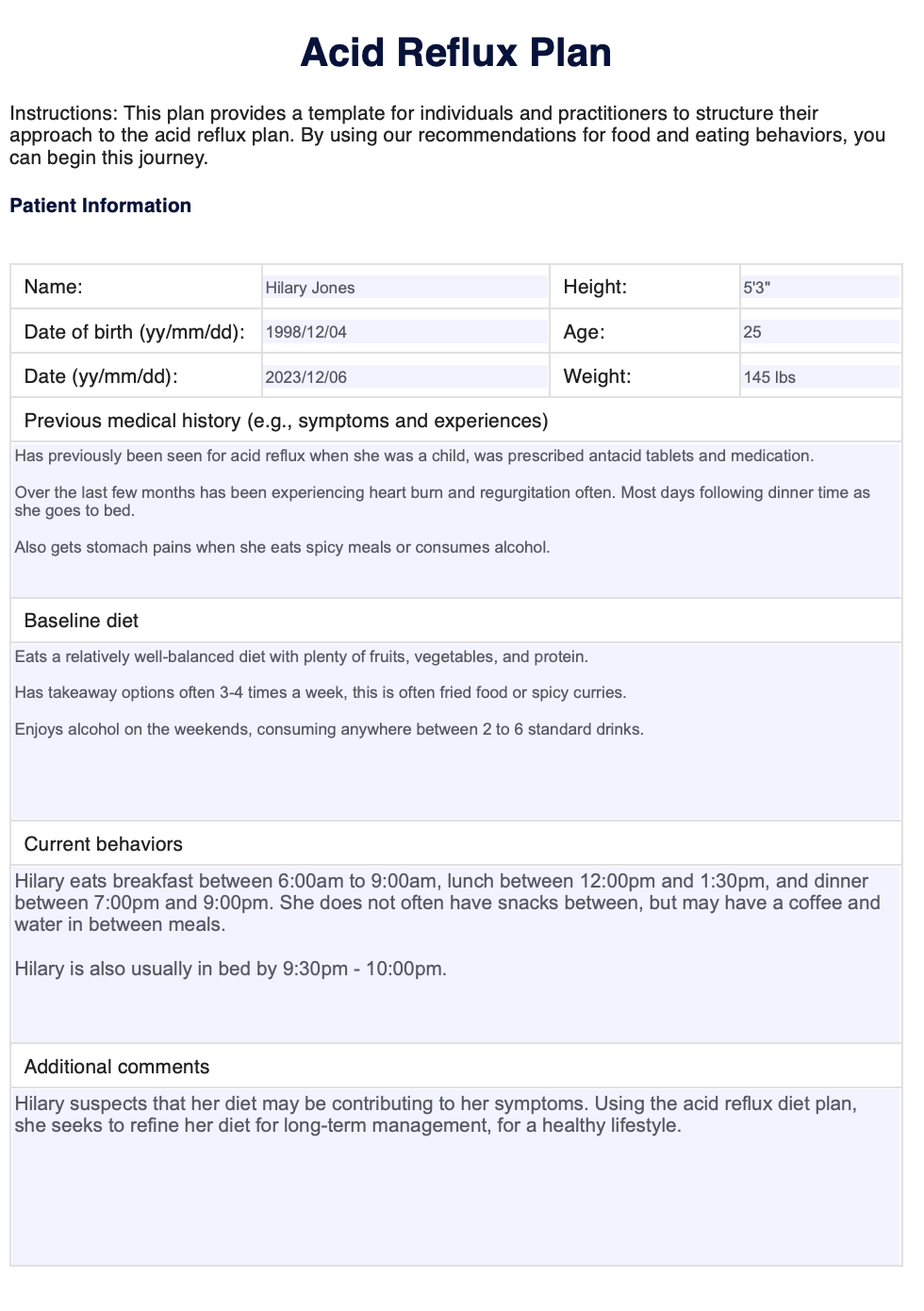 Acid Reflux Diet Plan Example