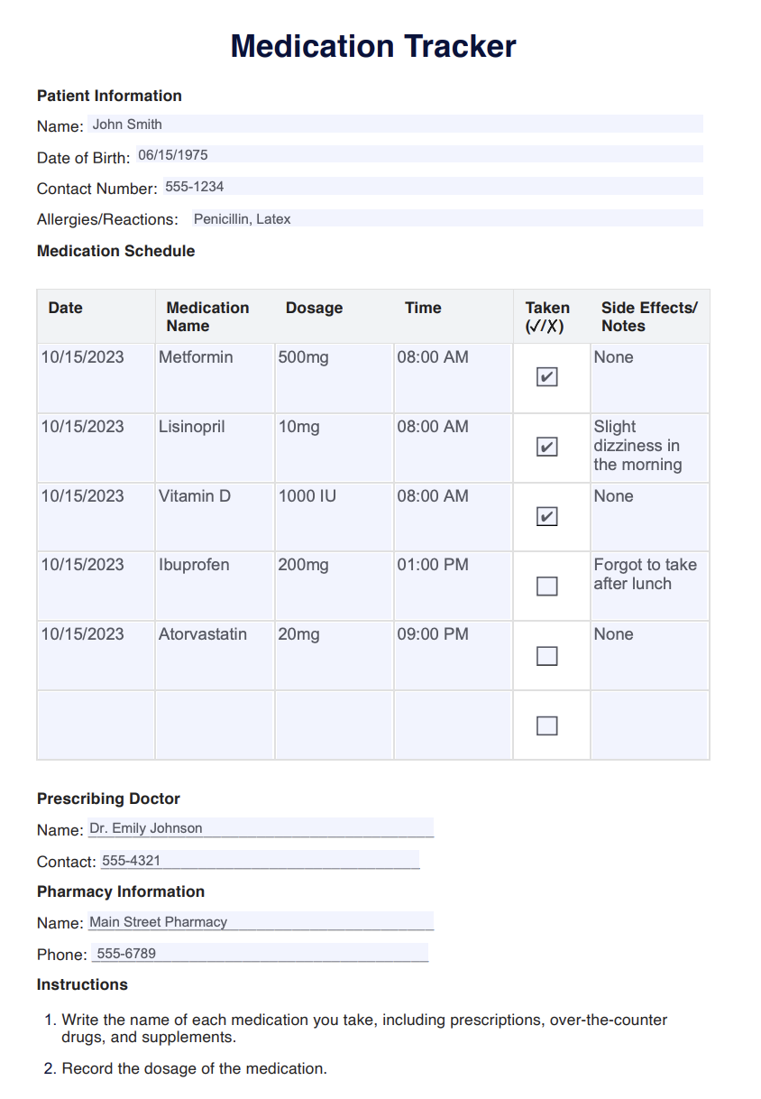 Medication Tracker example (sample)