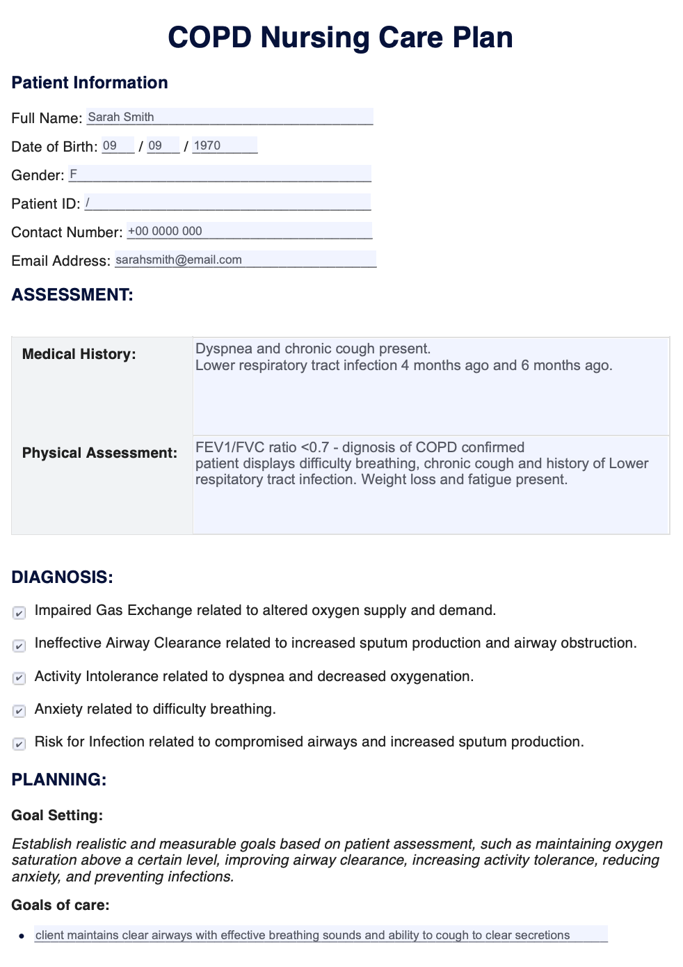 COPD Nursing Care Plan Example