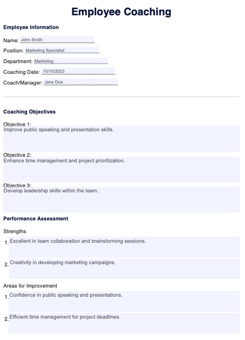Employee Coaching Template example (sample)