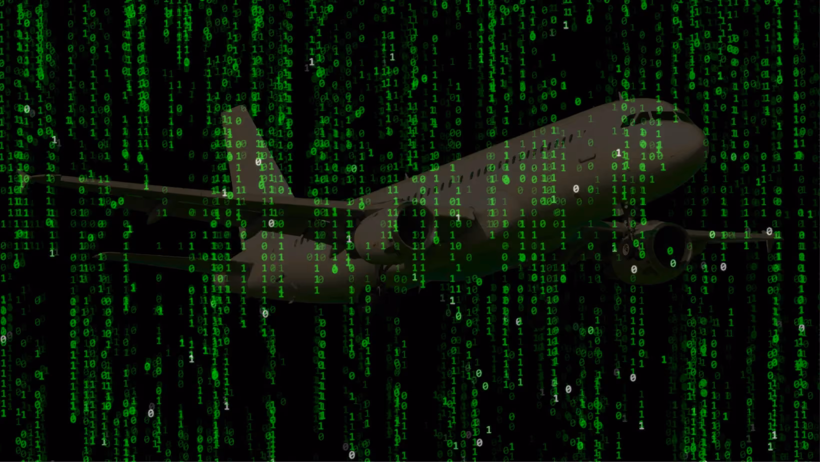 plane hidden behind Matrix style code