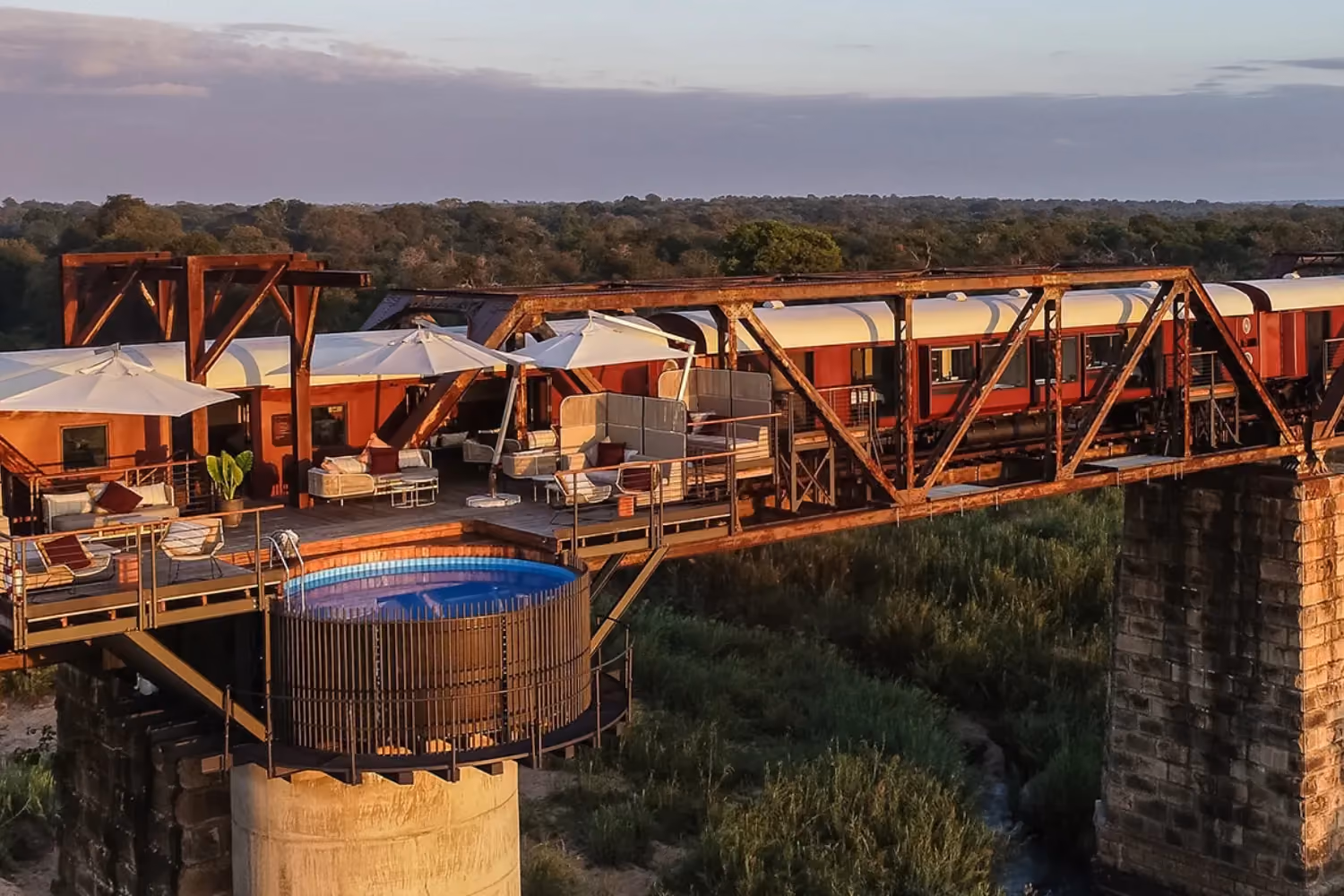 A train made into a lodge on bridge
