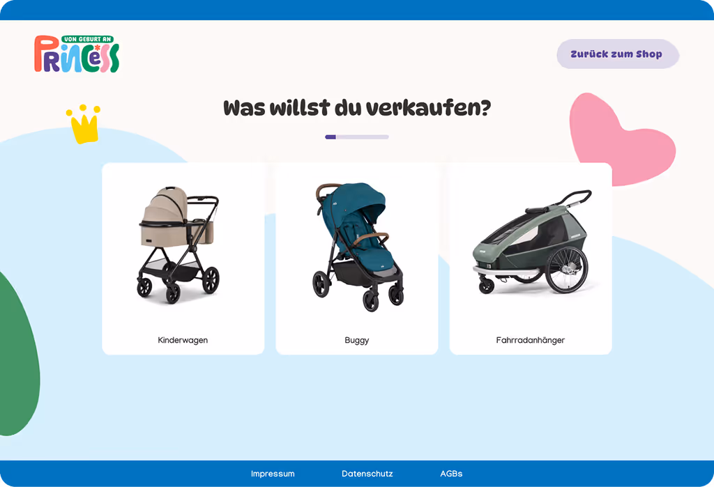 Princess Go Circular portal to buy back used strollers and kids products, designed and built by koorvi