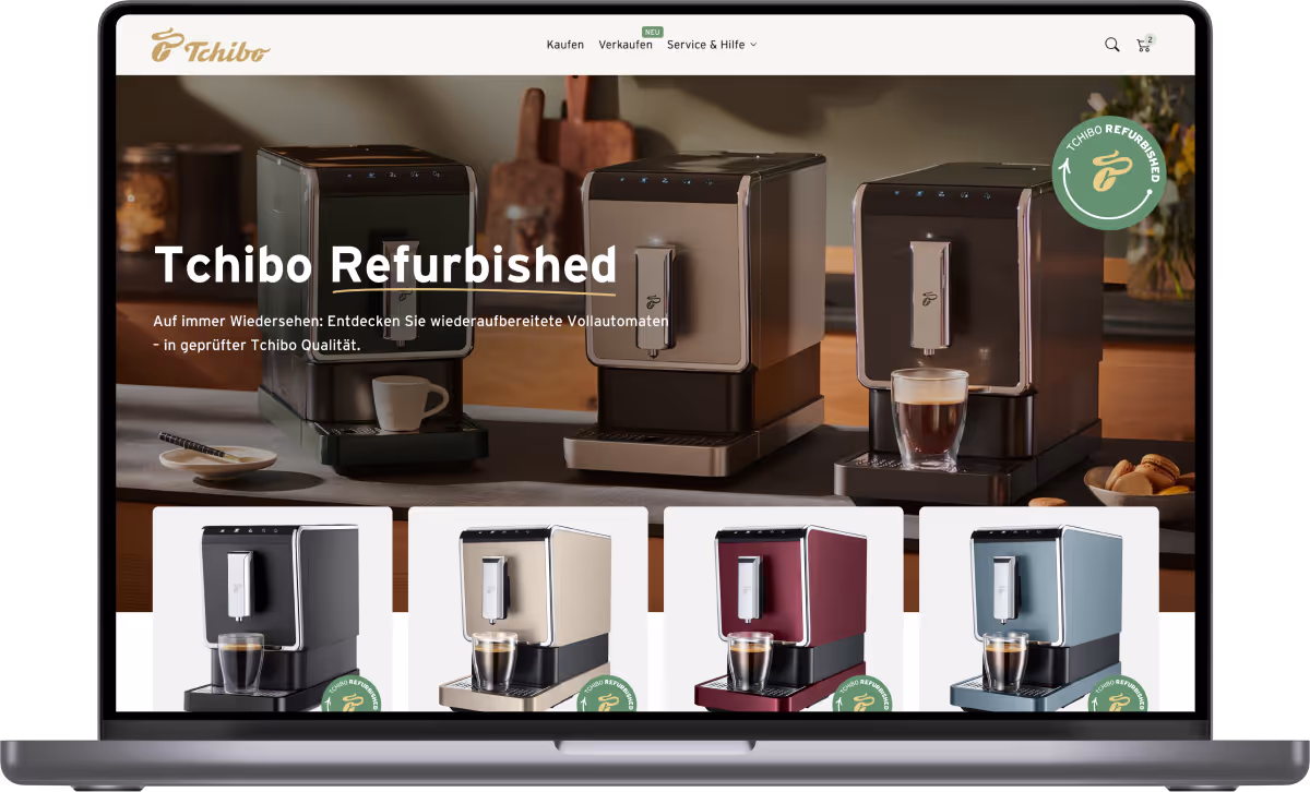 A MacBook showing the Tchibo Refurbished shop, designed and built by koorvi