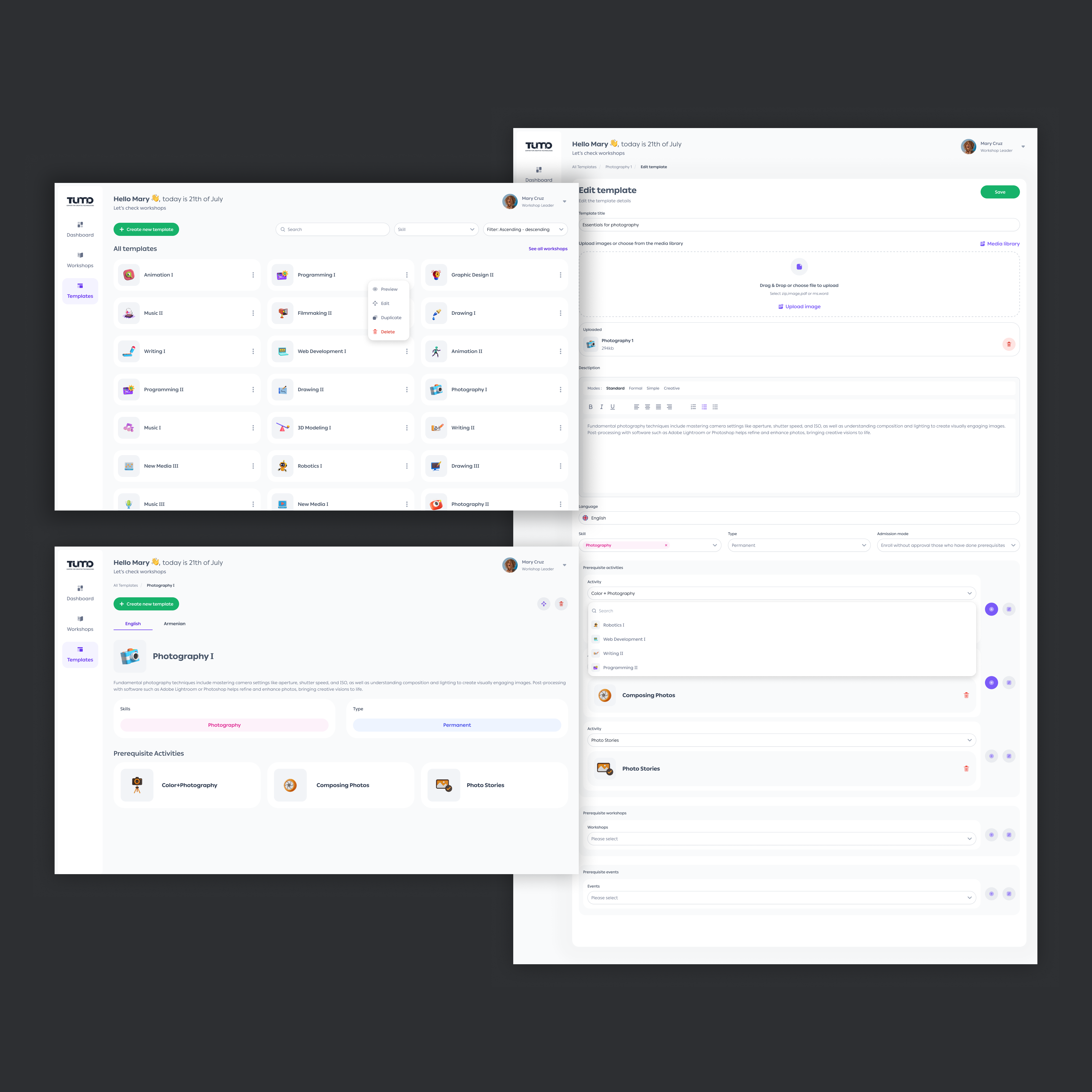 Templates — browsing and selecting workshop templates