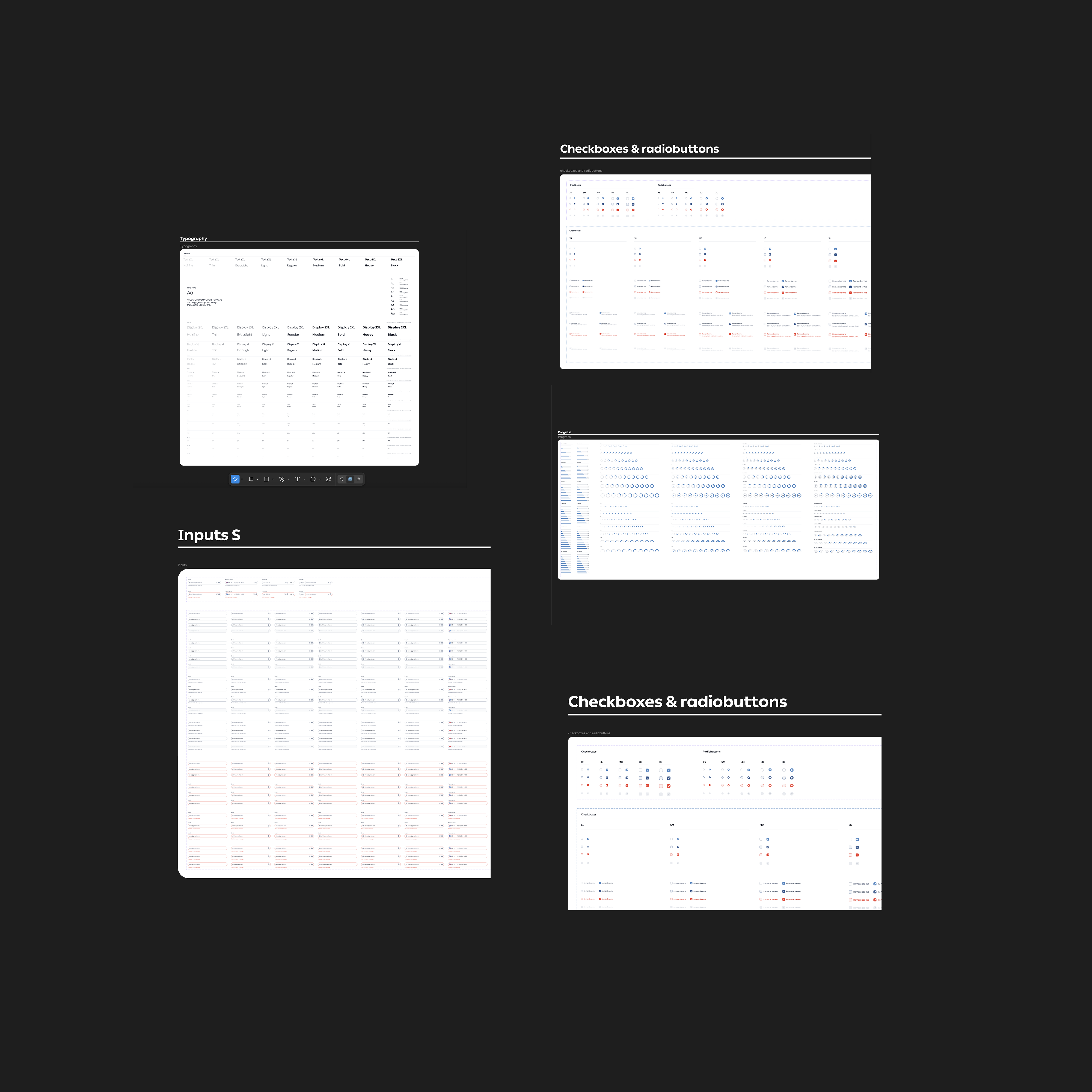 TUMO Design System — typography, inputs, checkboxes, progress indicators