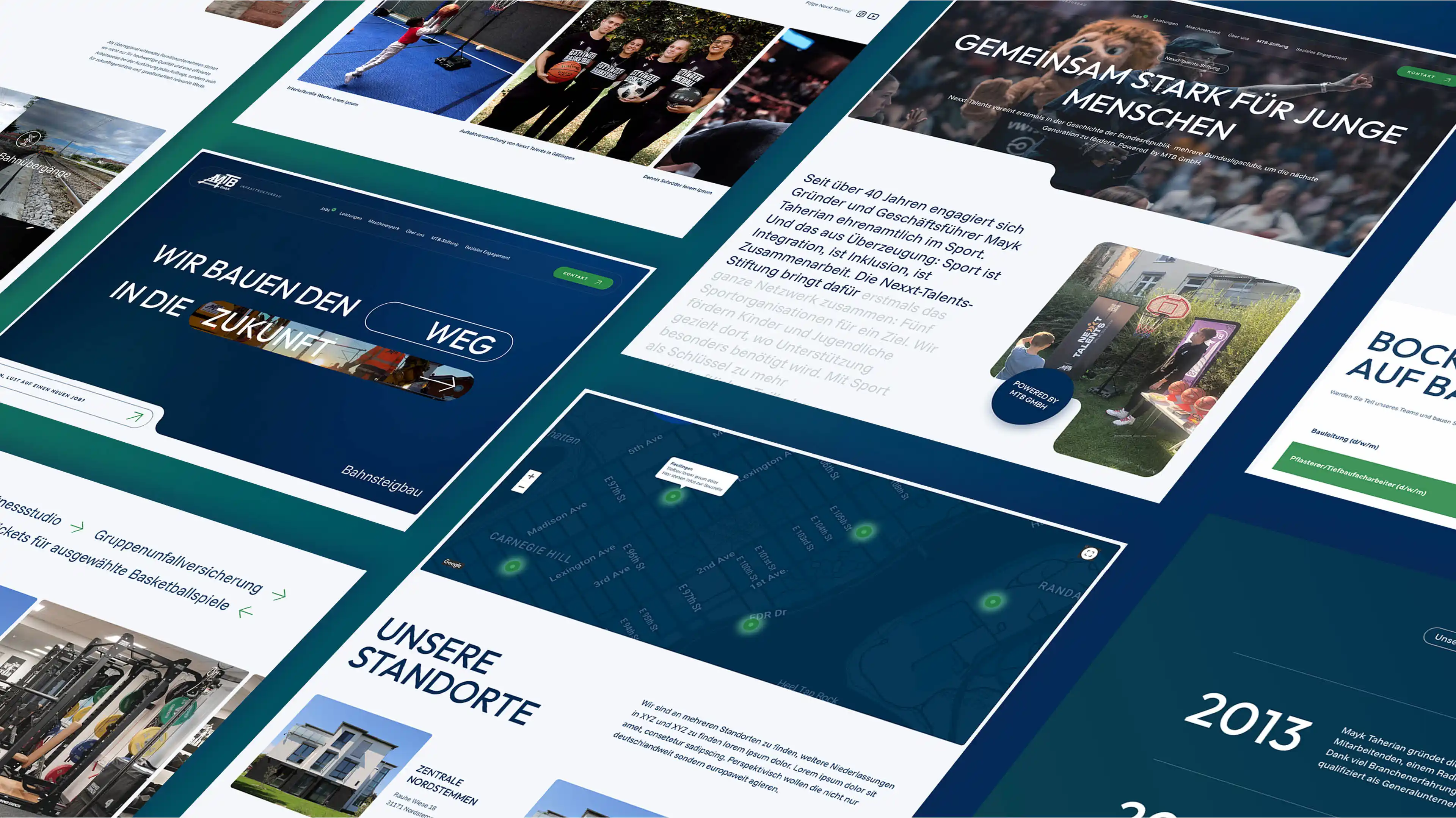 Die Website in der Übersicht, mehrere Screens nebeneinander