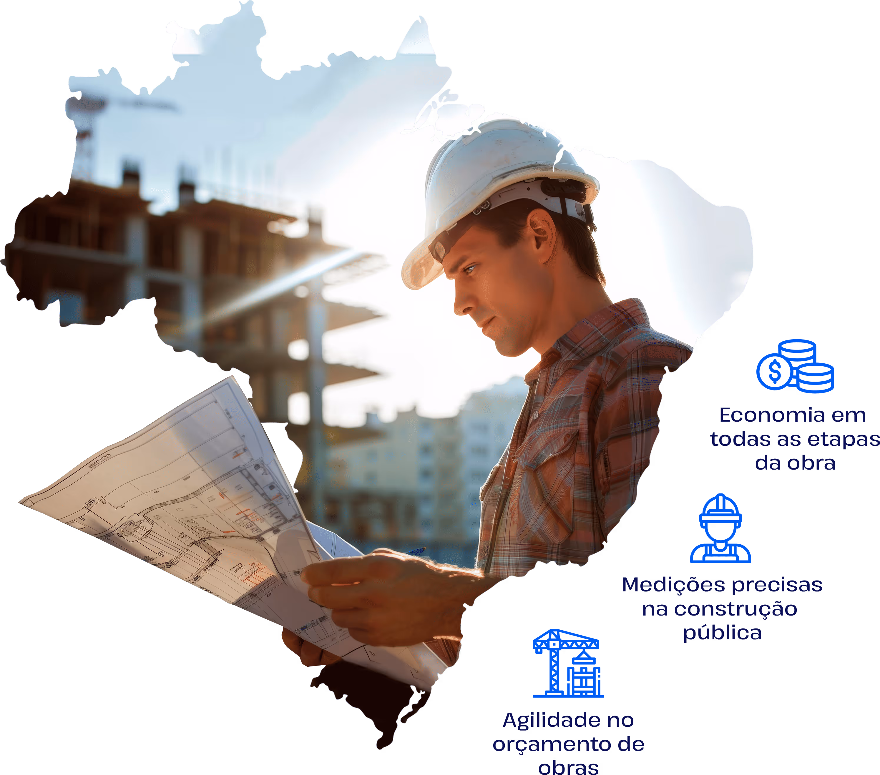 Homem olhando prancheta na foto com borda do Brasil