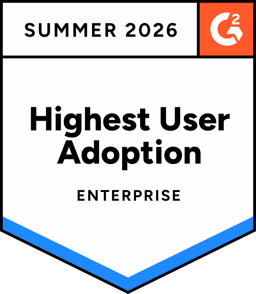 G2 badge for Summer 2026 with Highest User Adoption in Enterprise category.