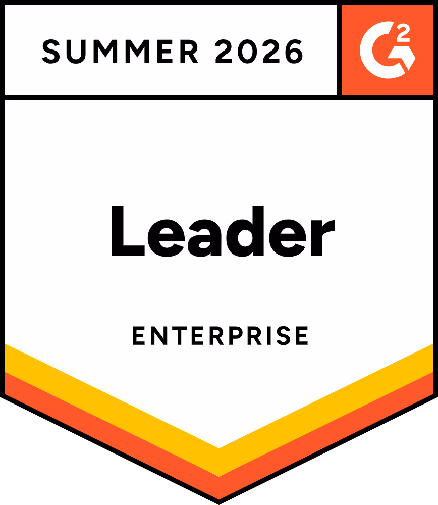 G2 Leader badge for Enterprise category, Summer 2026.