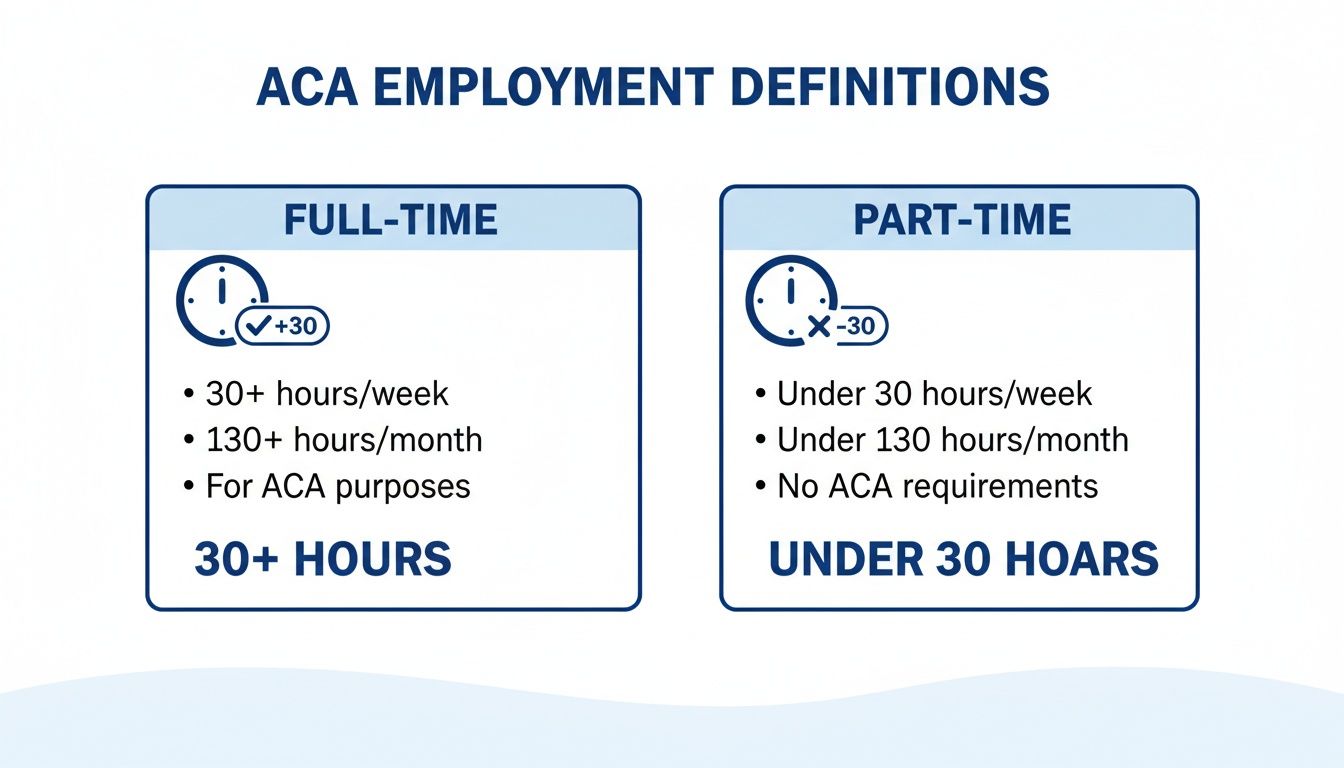 ACA employment definitions contrasting full-time and part-time status based on hours.